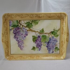 Colorful Grape Melamine-Handled Decorated Serving Tray By Sara Eckman Roberts
